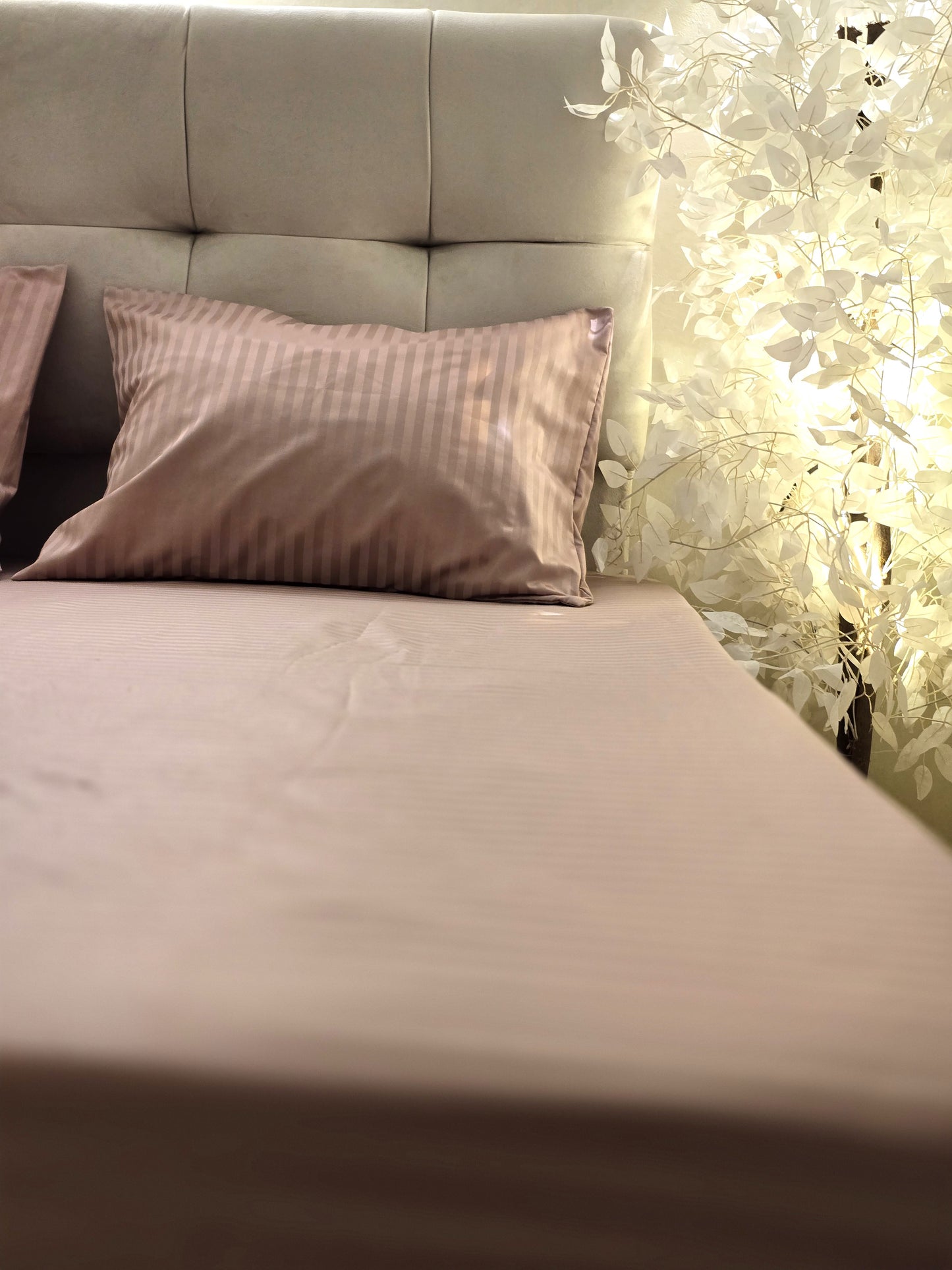 Striped Elastic Satin Cotton Bed Set – 4 Pieces