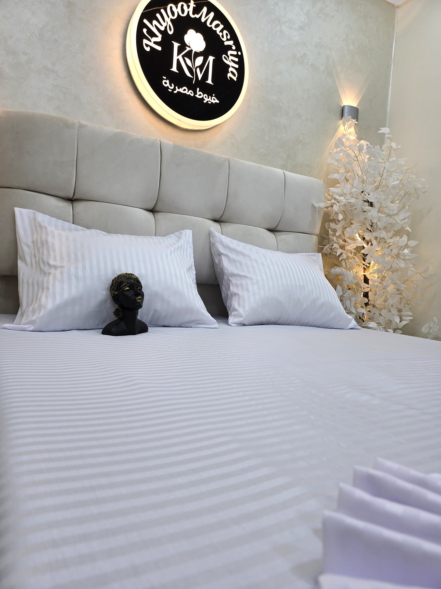 Striped Elastic Satin Cotton Bed Set – 4 Pieces