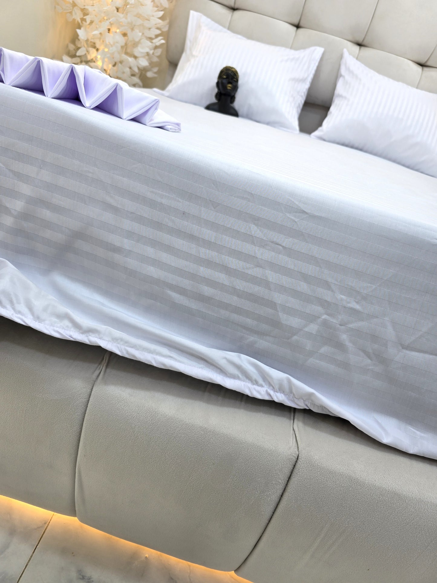 Striped Elastic Satin Cotton Bed Set – 4 Pieces