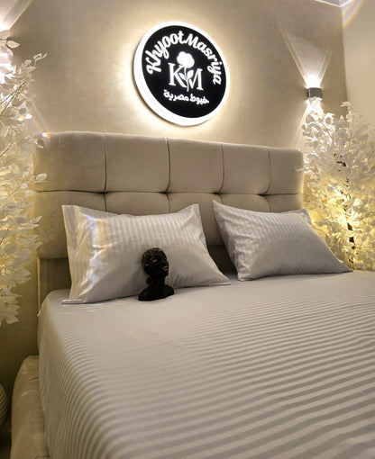 Striped Elastic Satin Cotton Bed Set – 4 Pieces