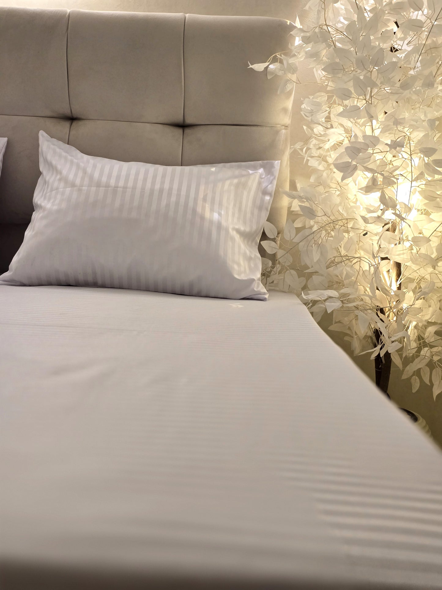 Striped Elastic Satin Cotton Bed Set – 4 Pieces