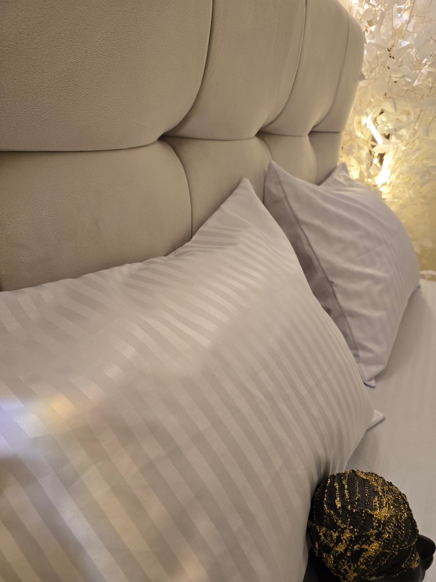 Striped Elastic Satin Cotton Bed Set – 4 Pieces