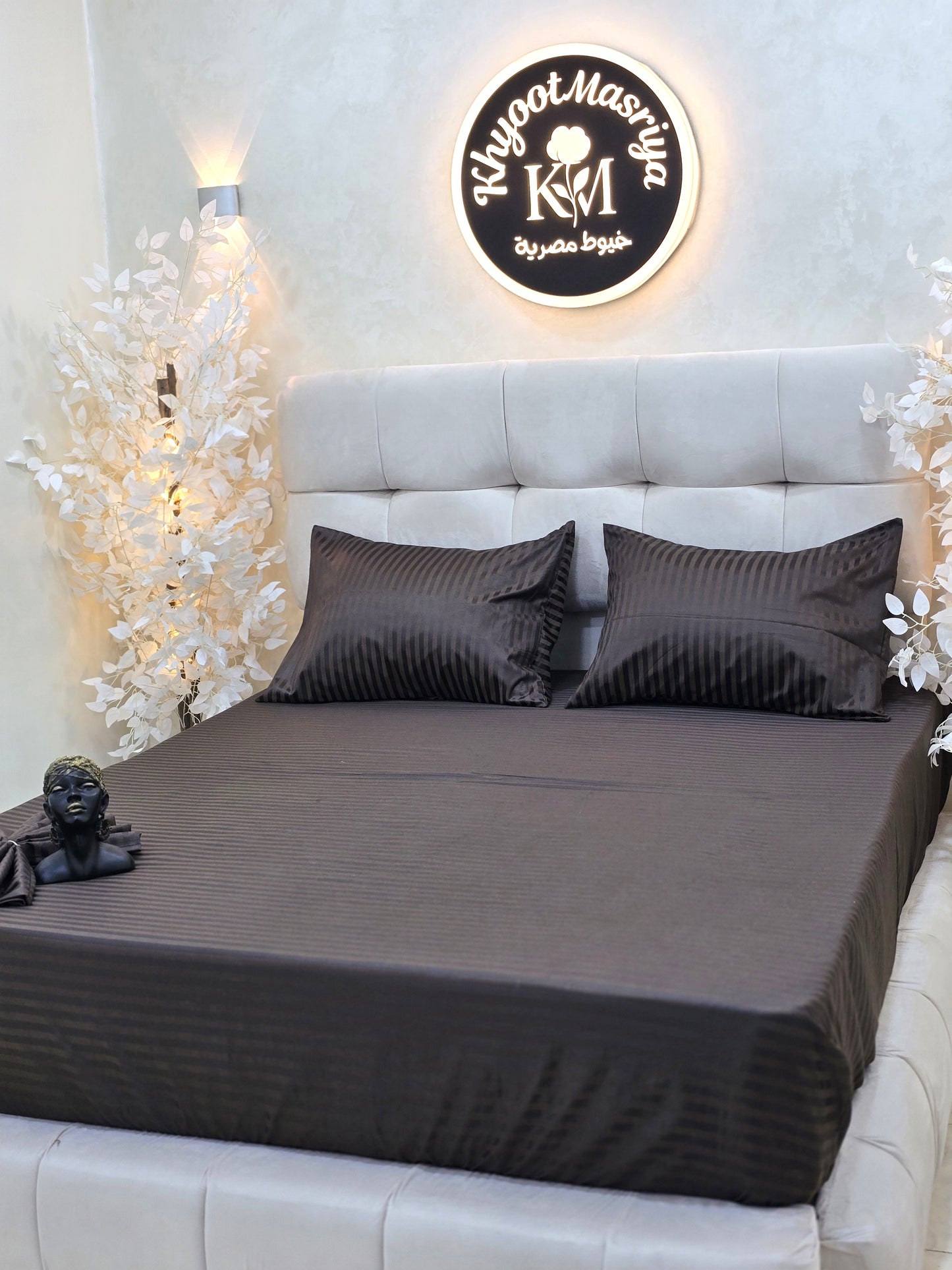 Striped Elastic Satin Cotton Bed Set – 4 Pieces