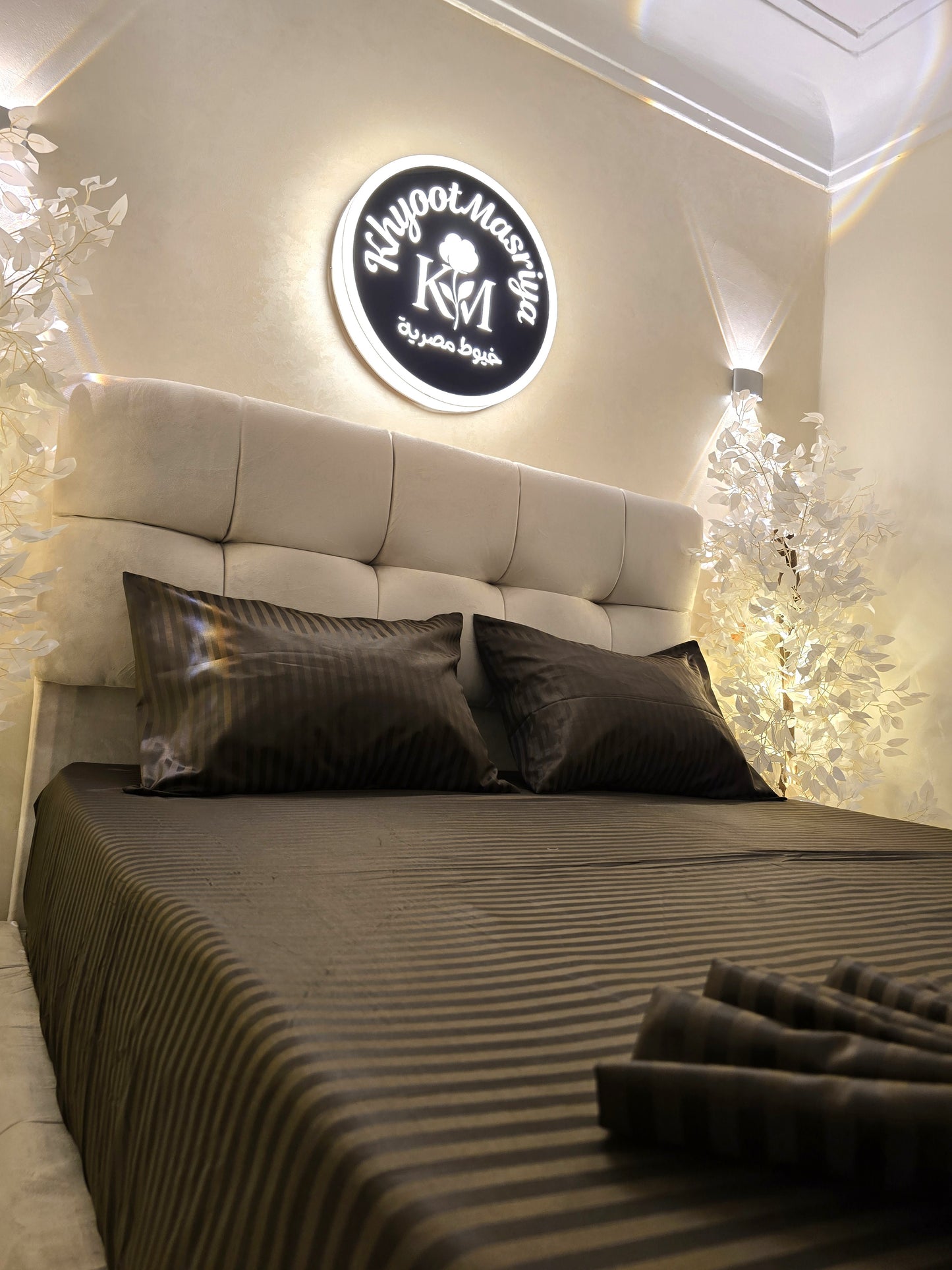 Striped Elastic Satin Cotton Bed Set – 4 Pieces