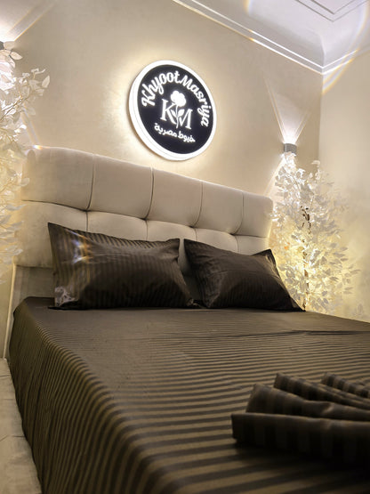 Striped Elastic Satin Cotton Bed Set – 4 Pieces