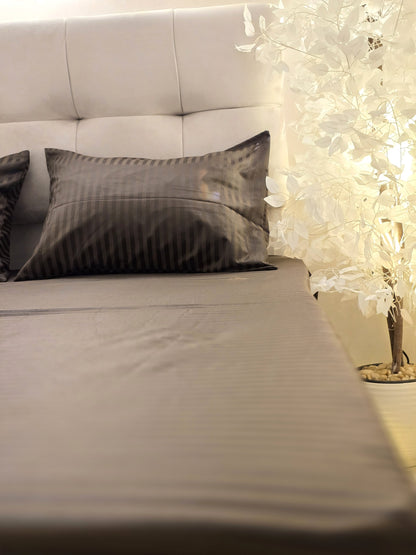 Striped Elastic Satin Cotton Bed Set – 4 Pieces