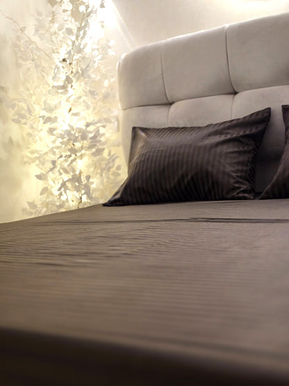 Striped Elastic Satin Cotton Bed Set – 4 Pieces