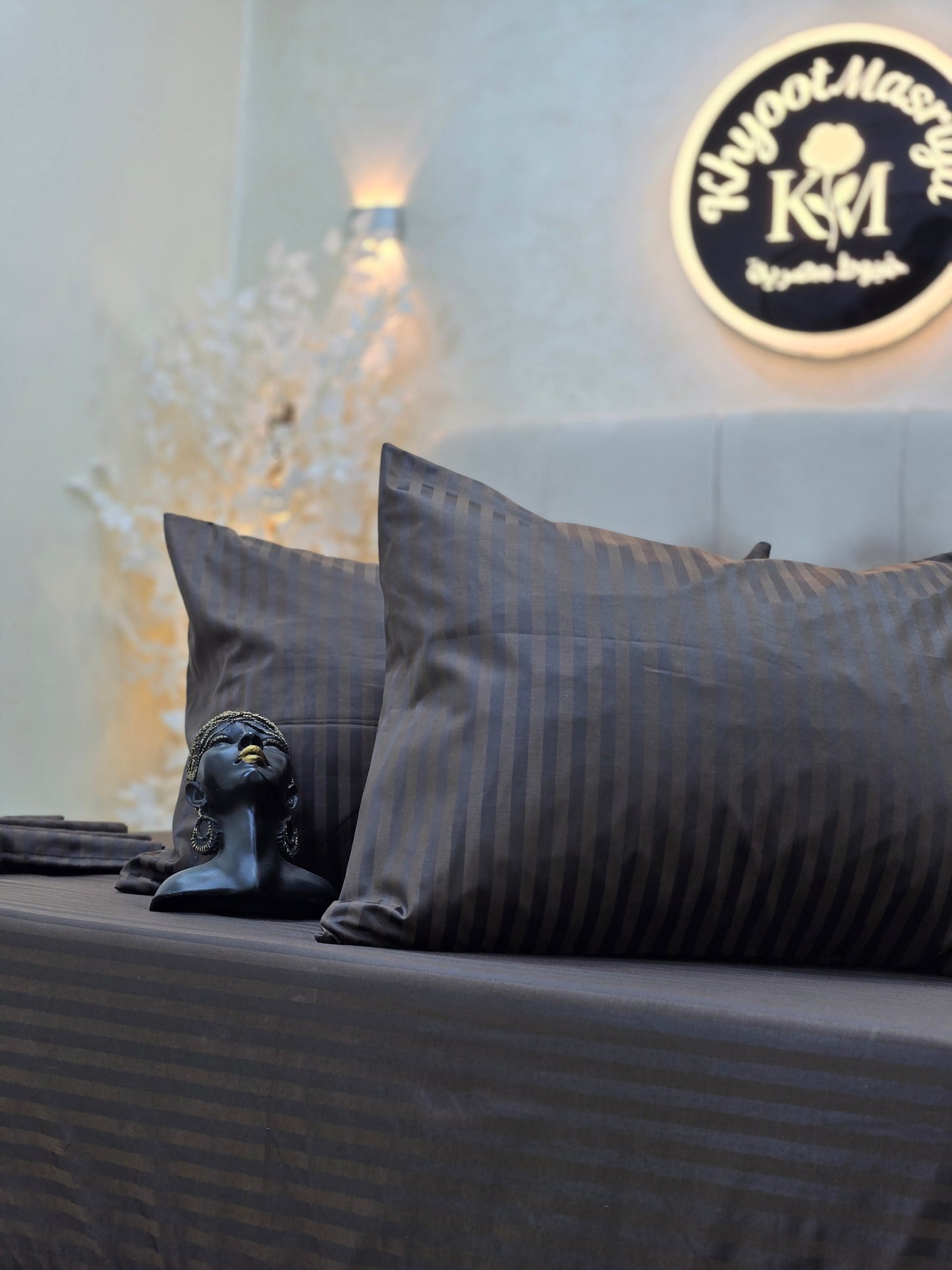 Striped Elastic Satin Cotton Bed Set – 4 Pieces