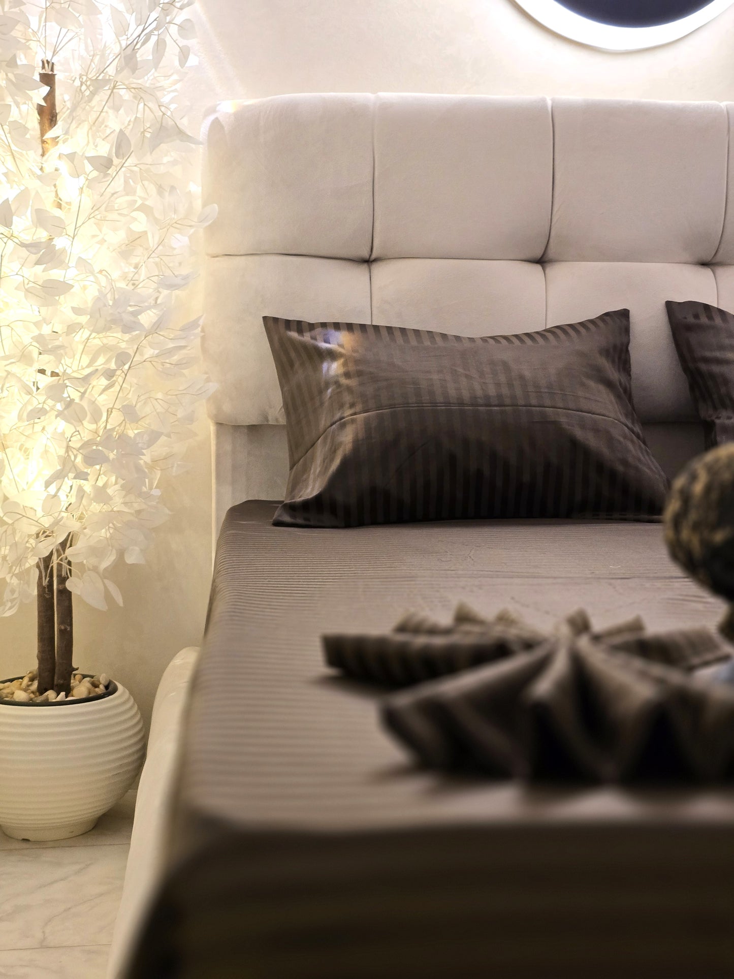 Striped Elastic Satin Cotton Bed Set – 4 Pieces