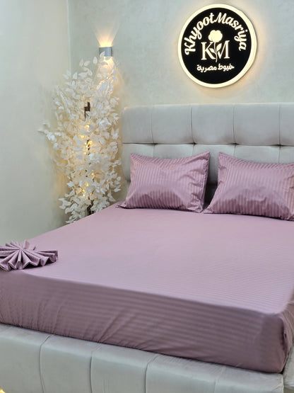 Striped Elastic Satin Cotton Bed Set – 4 Pieces