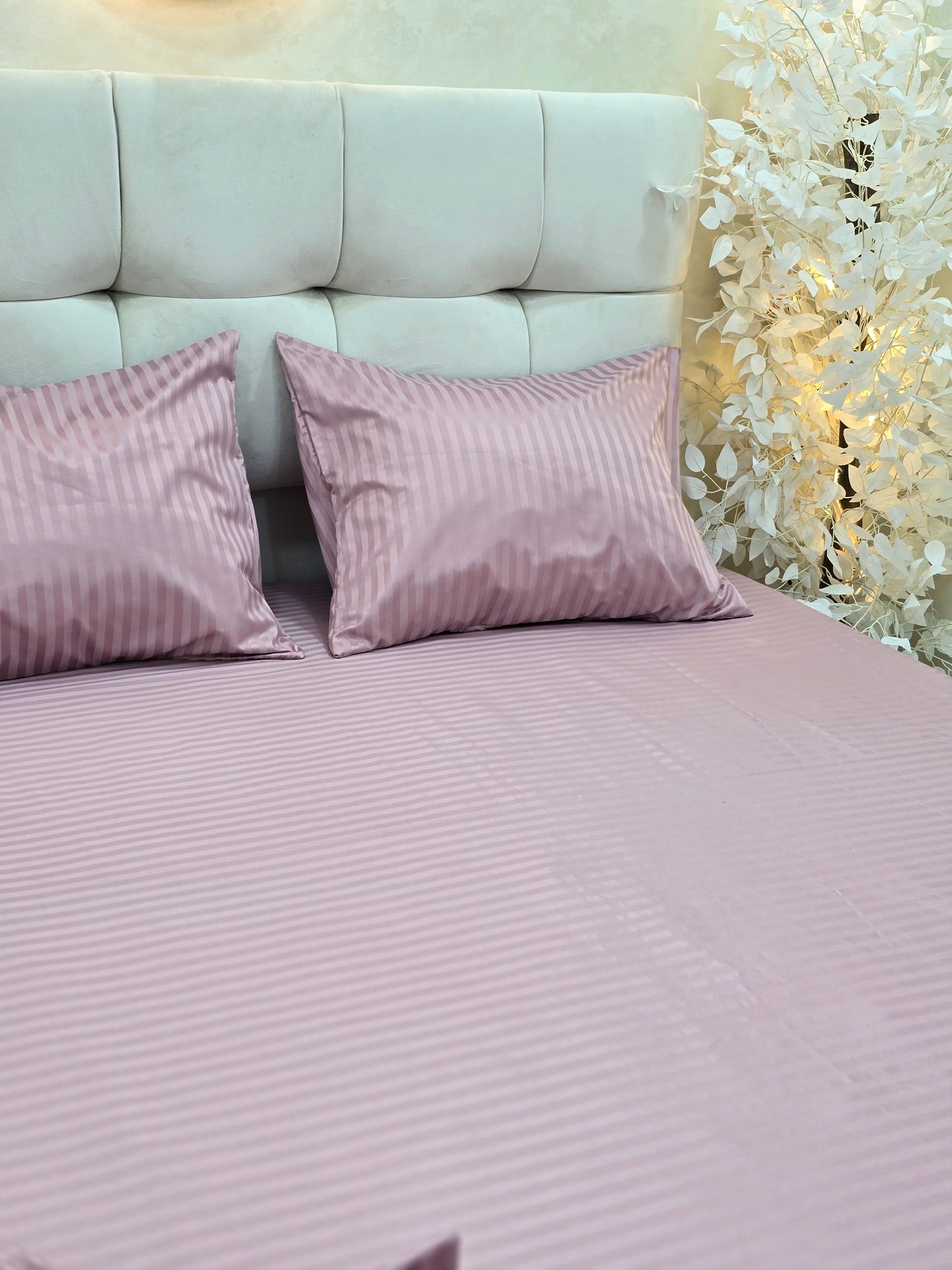 Striped Elastic Satin Cotton Bed Set – 4 Pieces