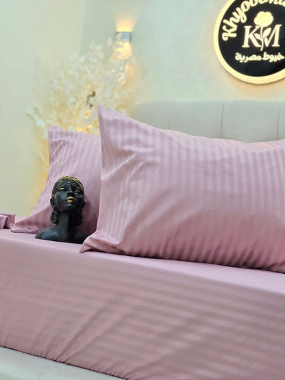 Striped Elastic Satin Cotton Bed Set – 4 Pieces