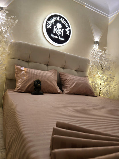 Striped Elastic Satin Cotton Bed Set – 4 Pieces