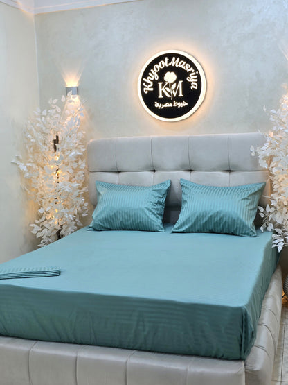 Striped Elastic Satin Cotton Bed Set – 4 Pieces