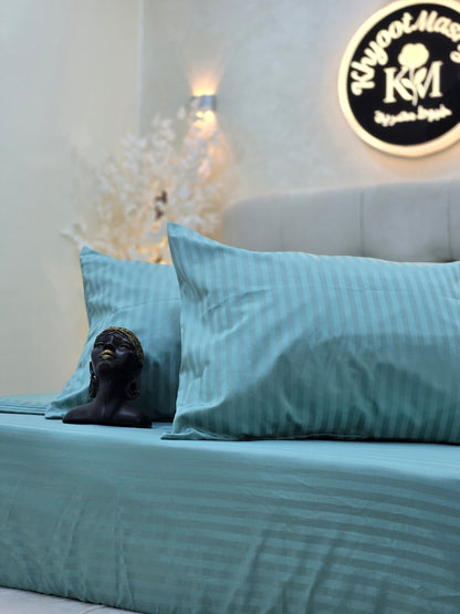 Striped Elastic Satin Cotton Bed Set – 4 Pieces