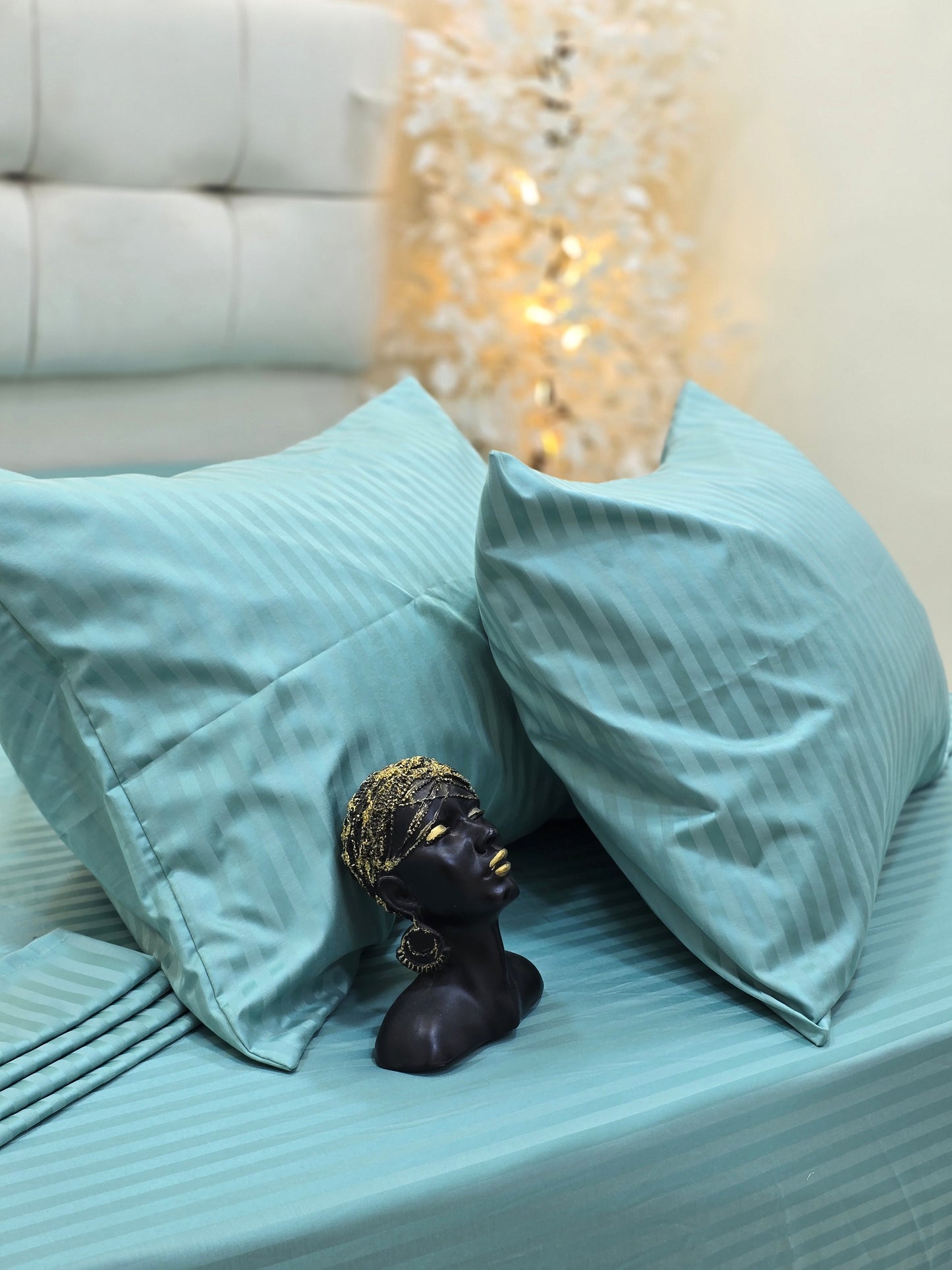 Striped Elastic Satin Cotton Bed Set – 4 Pieces