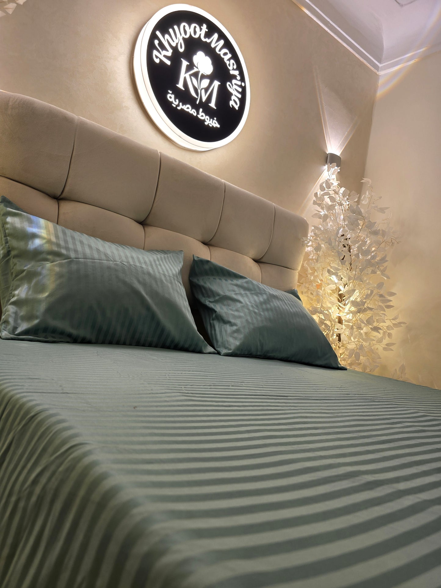 Striped Elastic Satin Cotton Bed Set – 4 Pieces