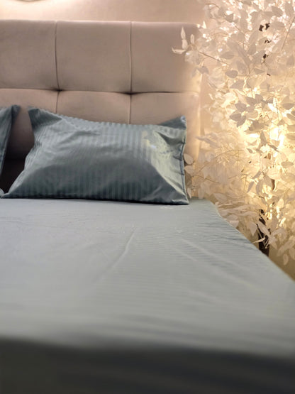 Striped Elastic Satin Cotton Bed Set – 4 Pieces