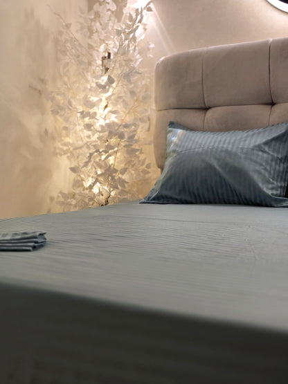 Striped Elastic Satin Cotton Bed Set – 4 Pieces