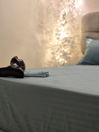 Striped Elastic Satin Cotton Bed Set – 4 Pieces