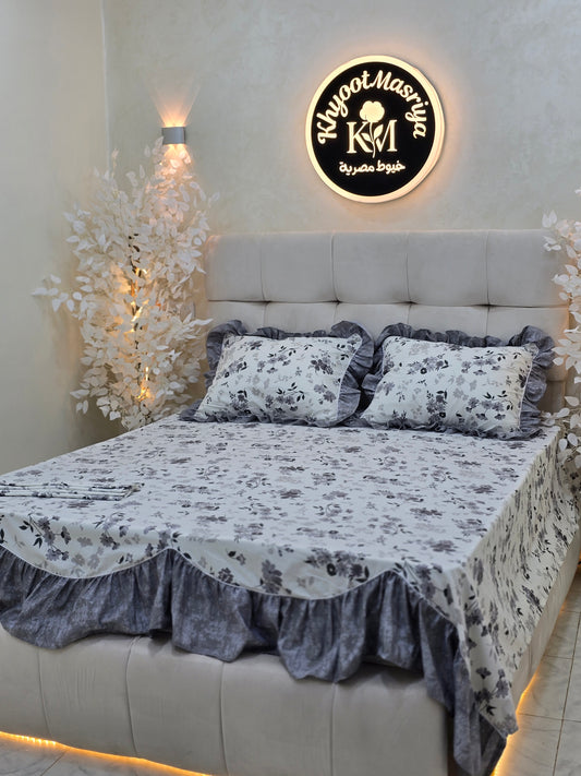 Cotton Ruffled Corniche Bed Set  (4 pcs)