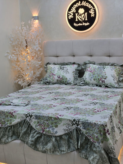 Cotton Ruffled Corniche Bed Set  (4 pcs)
