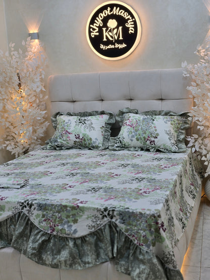 Cotton Ruffled Corniche Bed Set  (4 pcs)